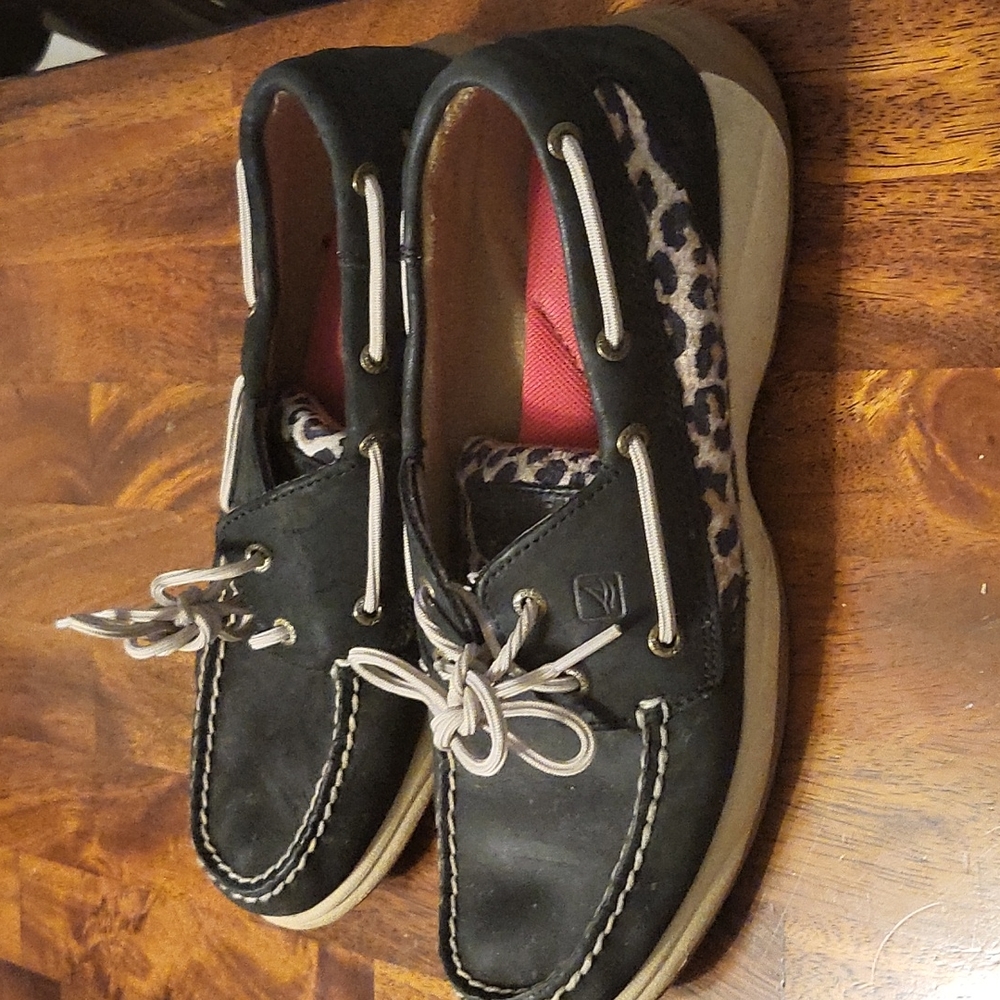 Sperry Top Siders Black & Leopard Print